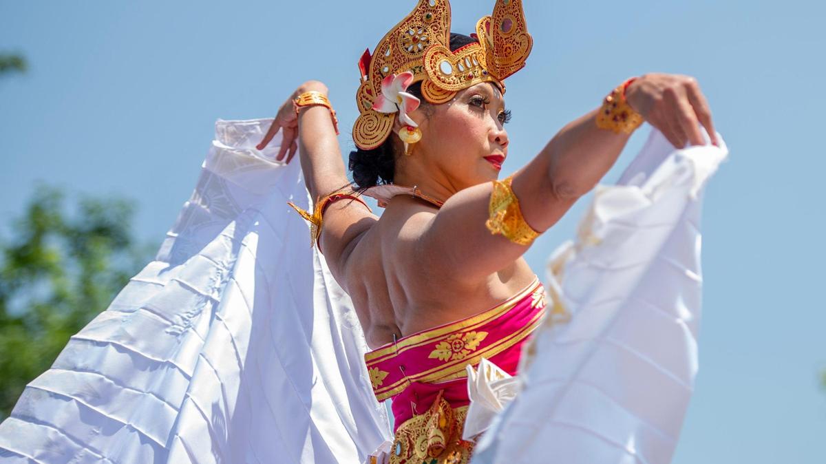 Wenny Grant performs a Belibis Dance during the AAPIconic Festival on Saturday, May 20, 2023, in Kansas City.