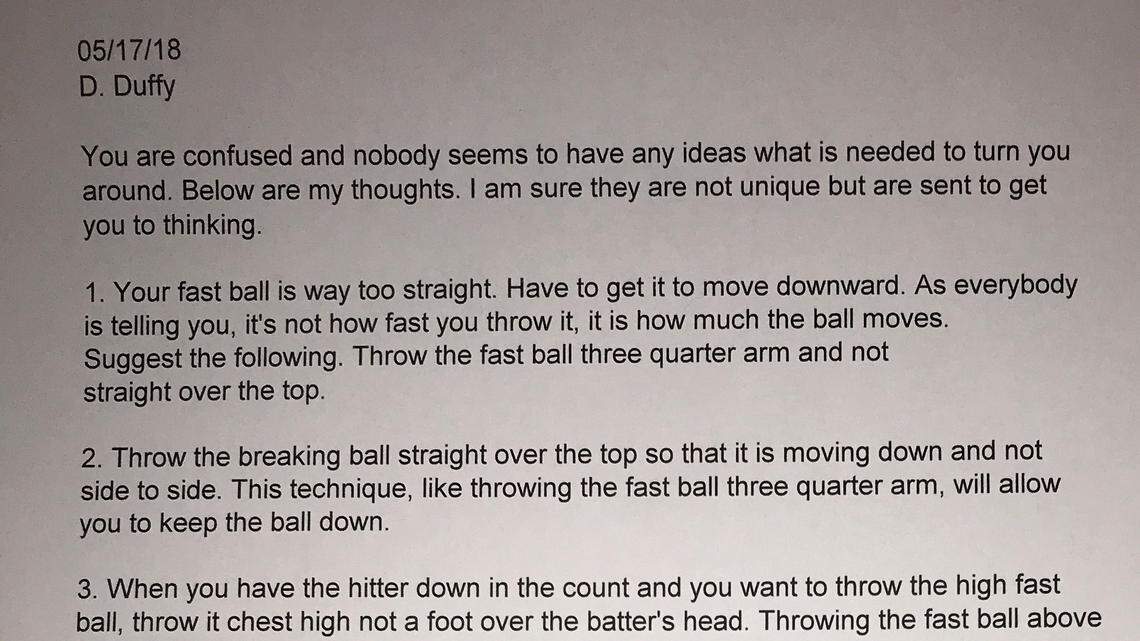 Bill Palcher's advice to Royals pitcher Danny Duffy.