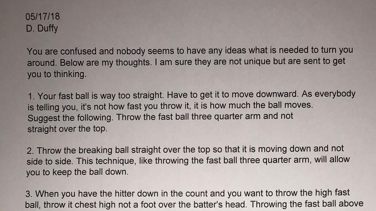 Bill Palcher's advice to Royals pitcher Danny Duffy.