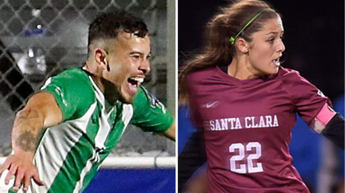 Jamil Roberts, left, is done at Marshall University and will be in Kansas City with his new Sporting KC teammates in two weeks. Santa Clara’s Alex Loera, right, will spend another season at Santa Clara before joining KC NWSL. Both players were drafted by the Kansas City pro soccer teams in January.