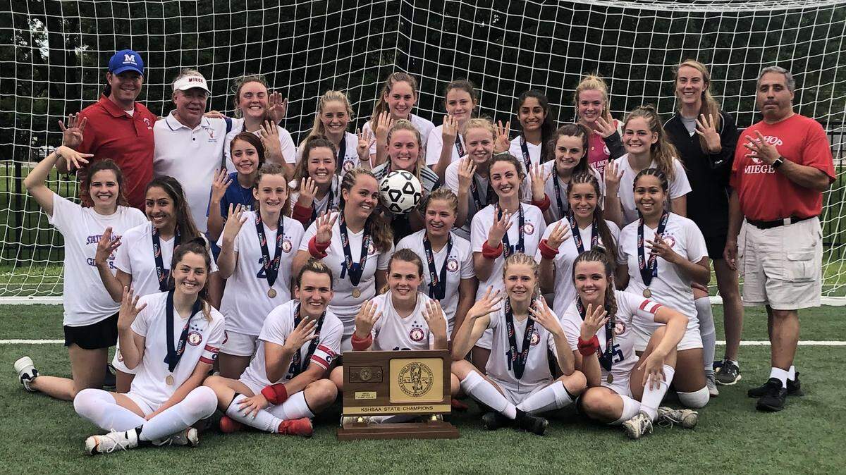 Make it four in a row for the Bishop Miege girls soccer team, a Saturday winner over Louisburg for the Kansas Class 4-1A championship.