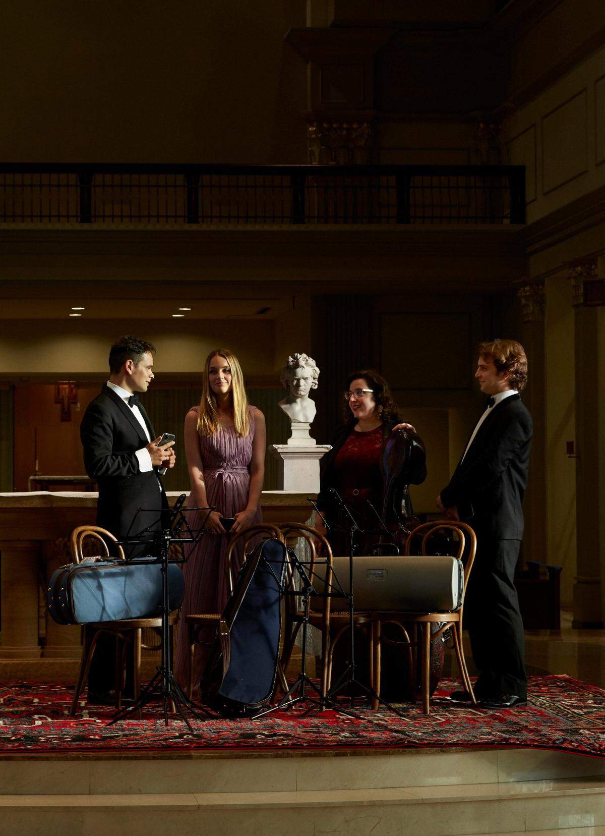 The Opus 76 Quartet, from left, Keith Stanfield, Ashley Stanfield, Sascha Groschang and Zsolt Eder, will team with Carlsen Center Presents for a new virtual chamber music series.