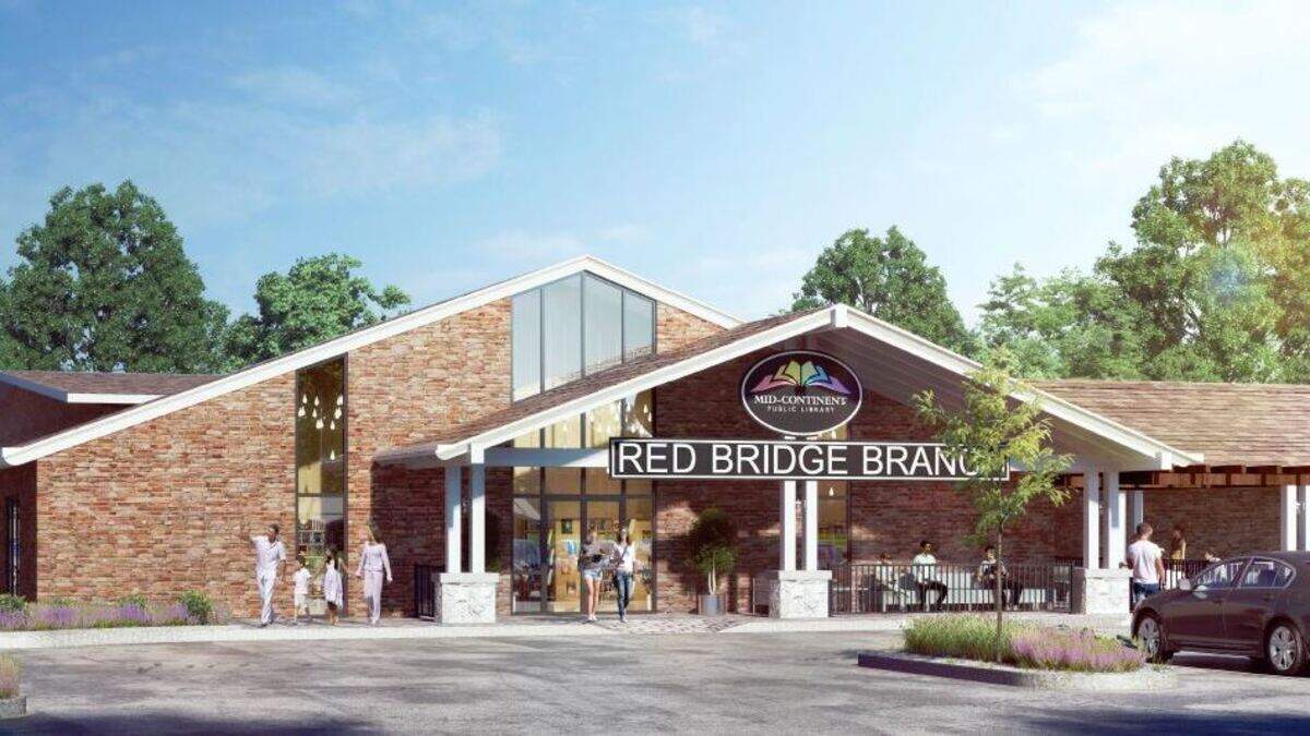 The new Red Bridge Branch of the Mid-Continent Public Library, depicted here by an artist, will open sometime next year at 453B Red Bridge Road.