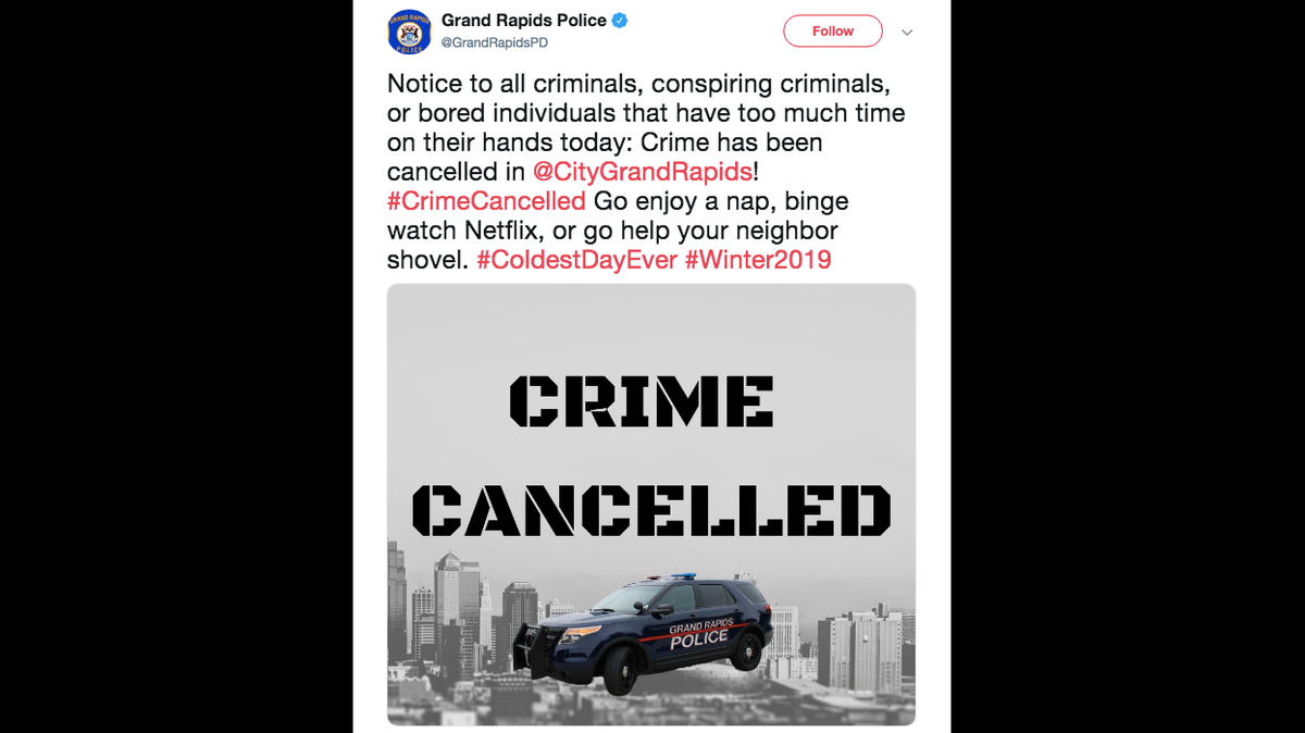 The Grand Rapids, Michigan police department used an image of the Kansas City skyline in a storm tweet on Wednesday. Eagle-eyed Kansas City residents - including the city of Kansas City Twitter account - took notice.