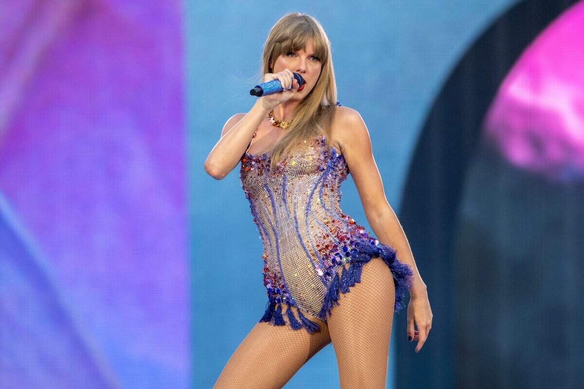 Taylor Swift performs the song “Miss Americana & The Heartbreak Prince” during her Eras Tour stop at GEHA Field at Arrowhead Stadium on Friday, July 7, 2023, in Kansas City.
