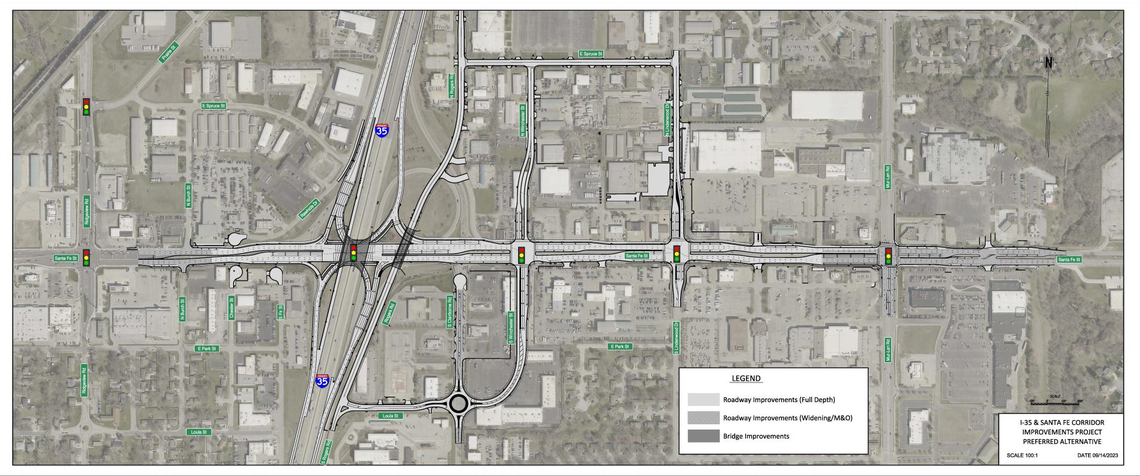 Map of the I-35 Santa Fe Street corridor project