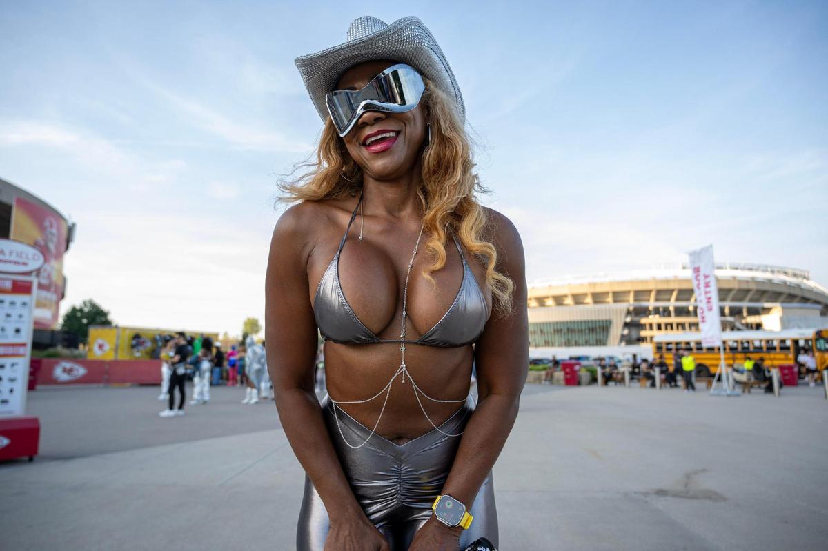 Kim Young, from Chicago, shows off her silver top bikini before attending the last stop of Beyoncé’s Renaissance World Tour at GEHA Field at Arrowhead Stadium on Sunday, Oct. 1, 2023, in Kansas City.