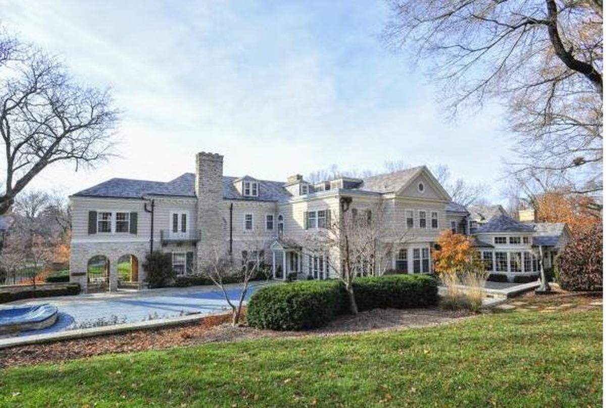 In Mission Hills, this Oakwood Road manor built in 1937 has 7 bedrooms, four rooms with fireplaces, 8 full baths, a swimming pool and combination tennis court and basketball court.