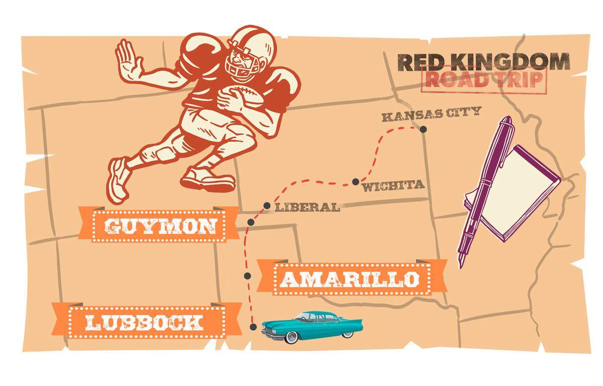 A map showing The Star's Red Kingdom Road Trip route from from Kansas City to Lubbock, Texas. 