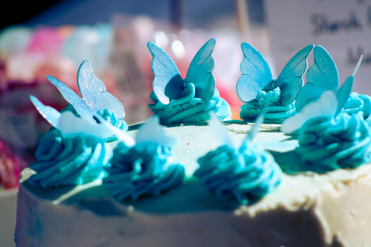 Pauline Berndt’s lemon blueberry cake for the Kansas City Cake Picnic on July 18 was decorated with butterflies and flowers.