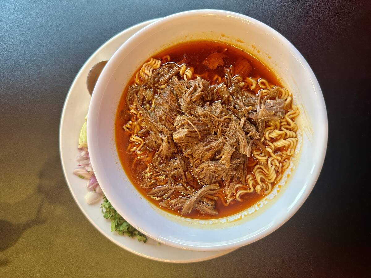 The birria ramen is a popular dish at Nunez Foods Eatery.