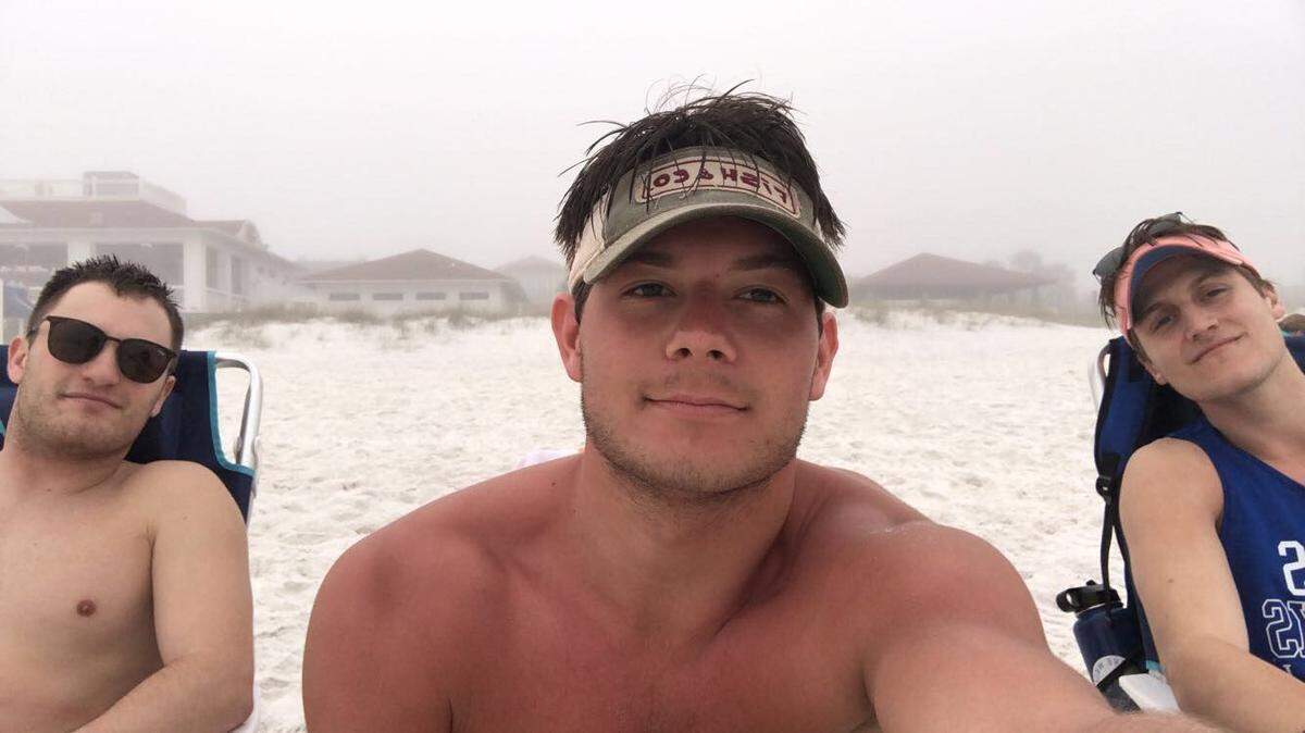 KU Sigma Phi Epsilon members Cole Firmature (from left), Jared Cox and Connor Churchill were part of a larger group on spring break in Destin, Fla.