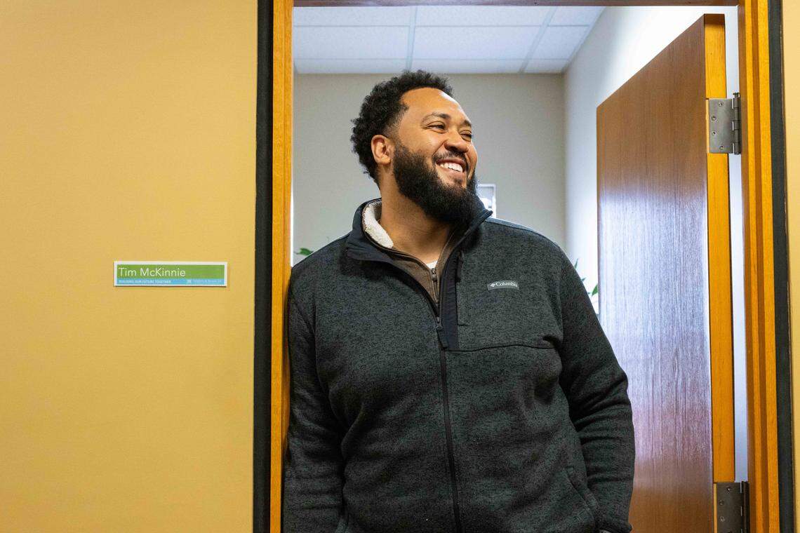 Tim McKinnie, a civil engineer, at the offices of Taliaferro & Browne, Inc, on Wednesday, February 11, 2026. McKinnie helped design the currently ongoing revamp of the 18th and Vine District.