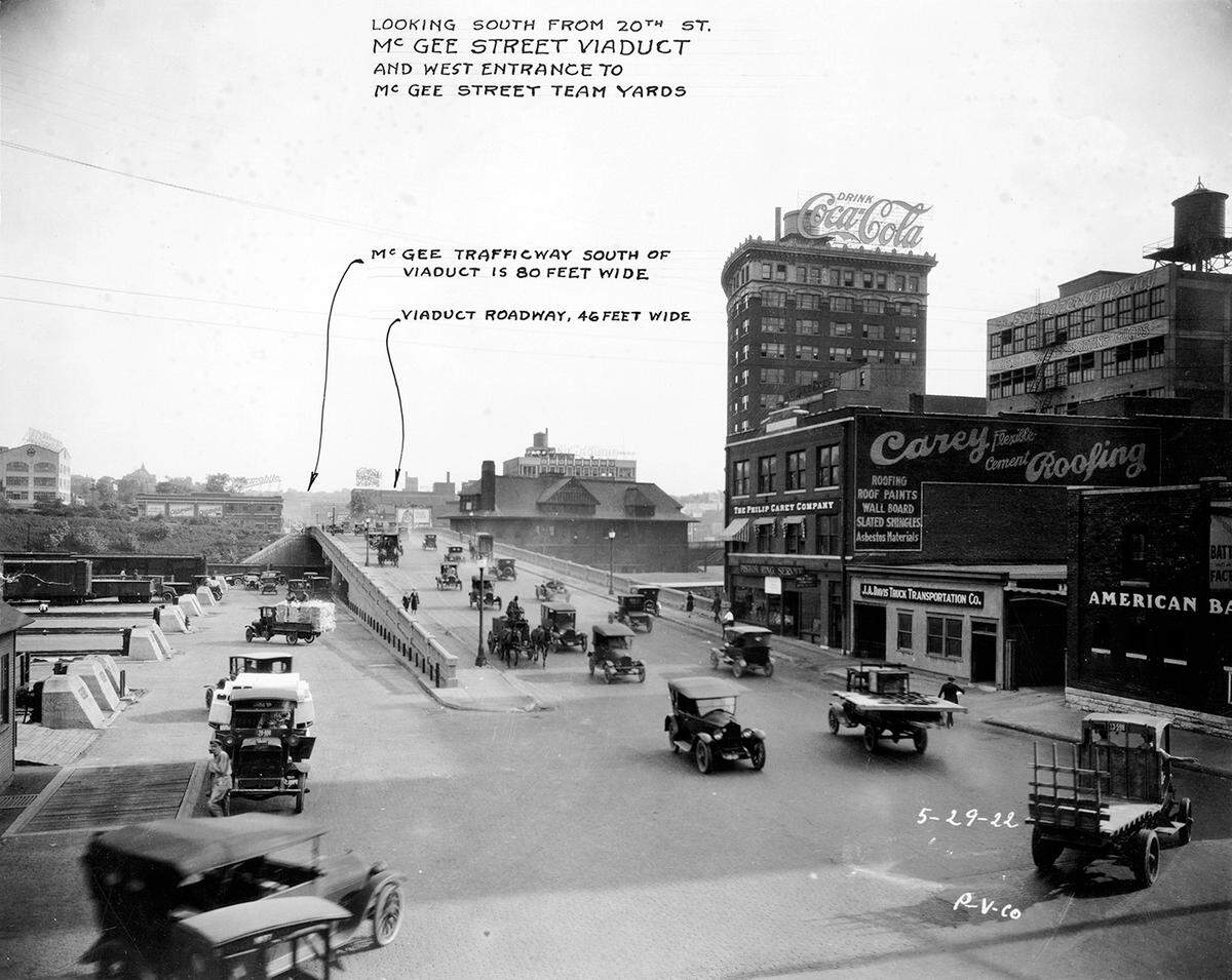 The Coca-Cola Building with its first sign captured from the north along McGee Street in 1922.