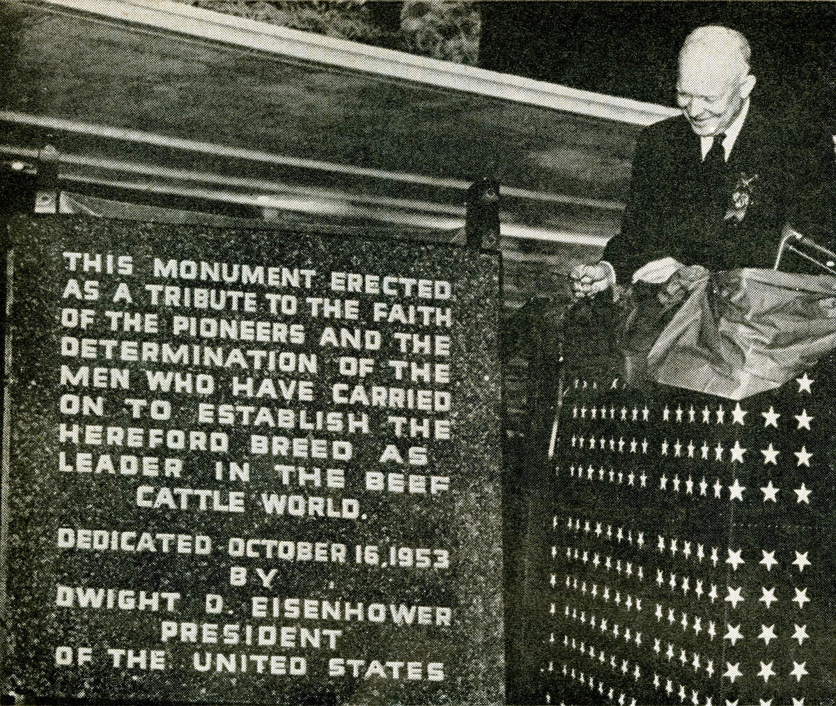 Ike likes Herefords. In 1953, President Dwight D. Eisenhower dedicated Kansas City’s bull statue before it was completed and installed.