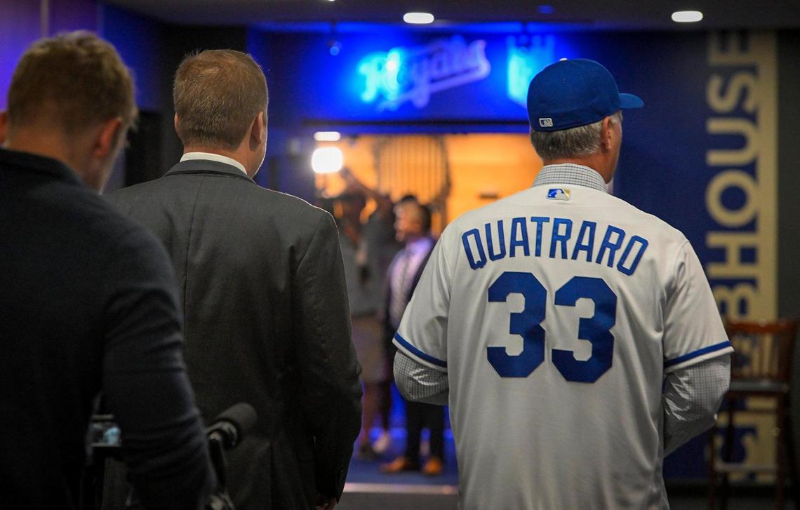 Royals manager Matt Quatraro walked to the Royals clubhouse after being introduced to the media during a press conference Thursday, Nov. 3, 2022, at Kauffman Stadium. The Royals hired Quatraro to replace Mike Matheny, who was fired at the end of the season.