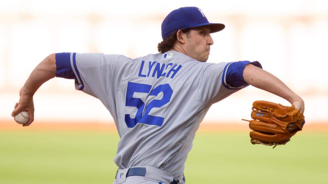 Kansas City Royals starting pitcher Daniel Lynch (52) winds up during the first inning of the team’s baseball game against the Oakland Athletics, Friday, June 17, 2022, in Oakland, Calif. (AP Photo/D. Ross Cameron)