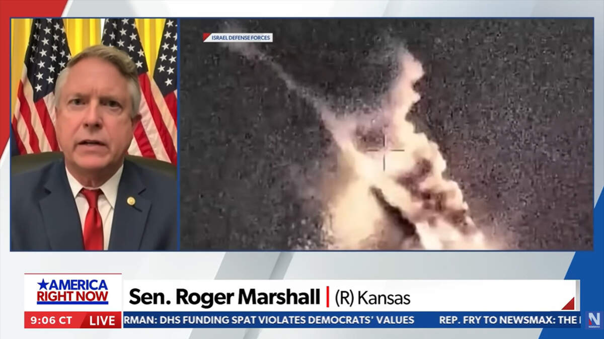 Kansas Sen. Roger Marshall appears on Newsmax’s “America Right Now” in March 2026