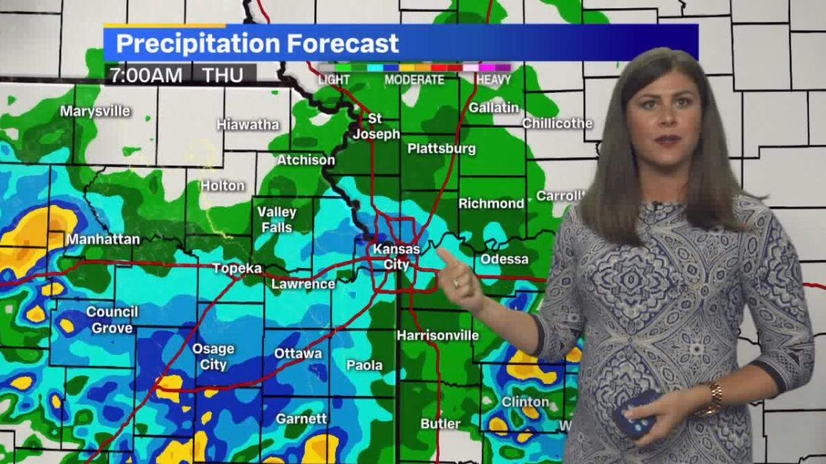 Showers and rumbles of thunder will continue across the Kansas City area Wednesday afternoon and into the evening rush hour as off-and-on scattered showers move through the area, according to FOX4 meteorologist Michelle Bogowith.