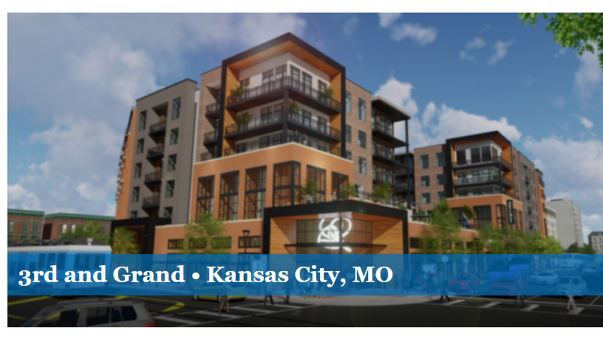 This screenshot from CBC Real Estate Group’s website shows plans for a new apartment complex at 3rd Street and Grand Boulevard in Kansas City’s River Market area.
