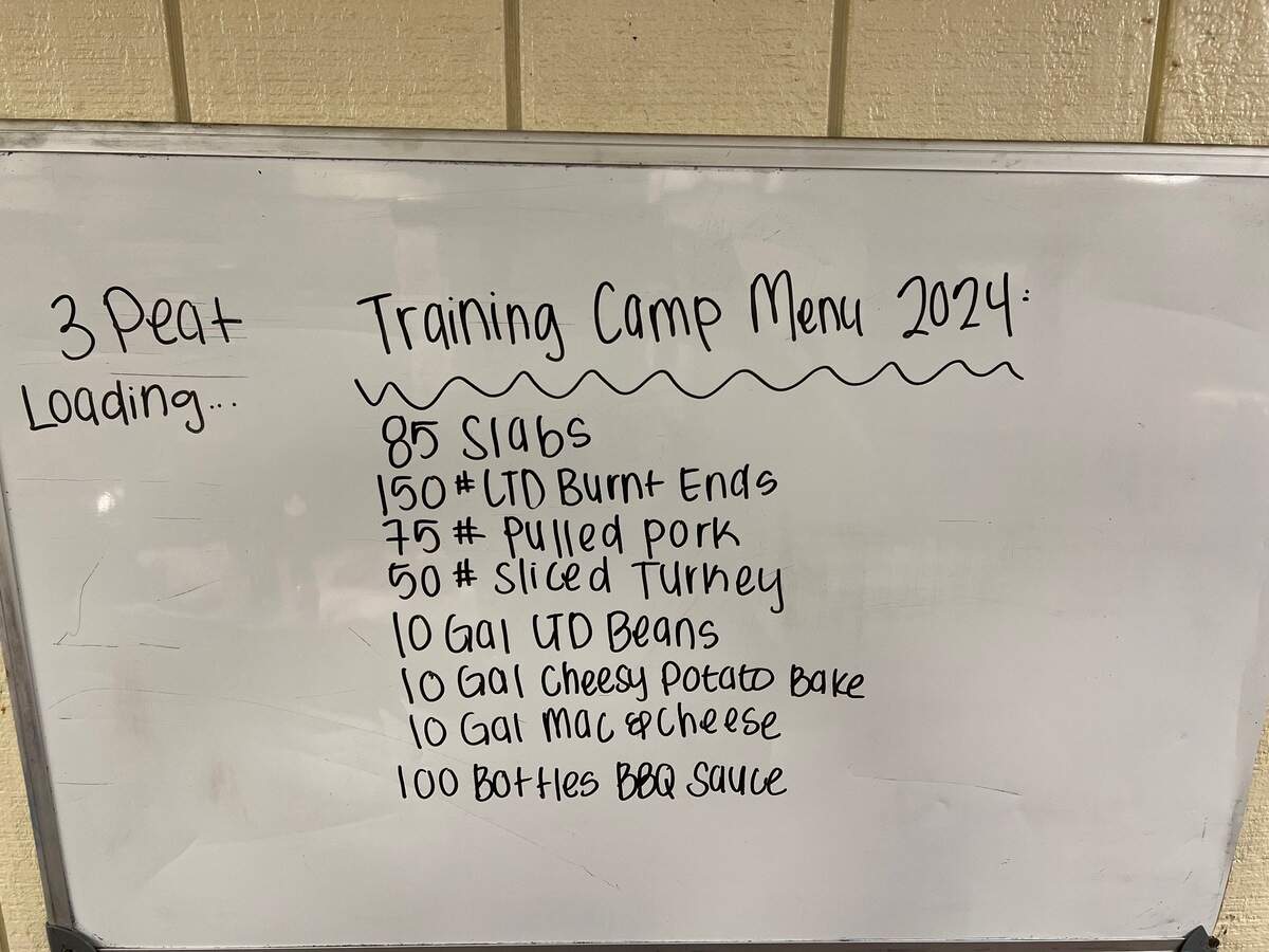 The menu for the Chiefs’ barbecue night.