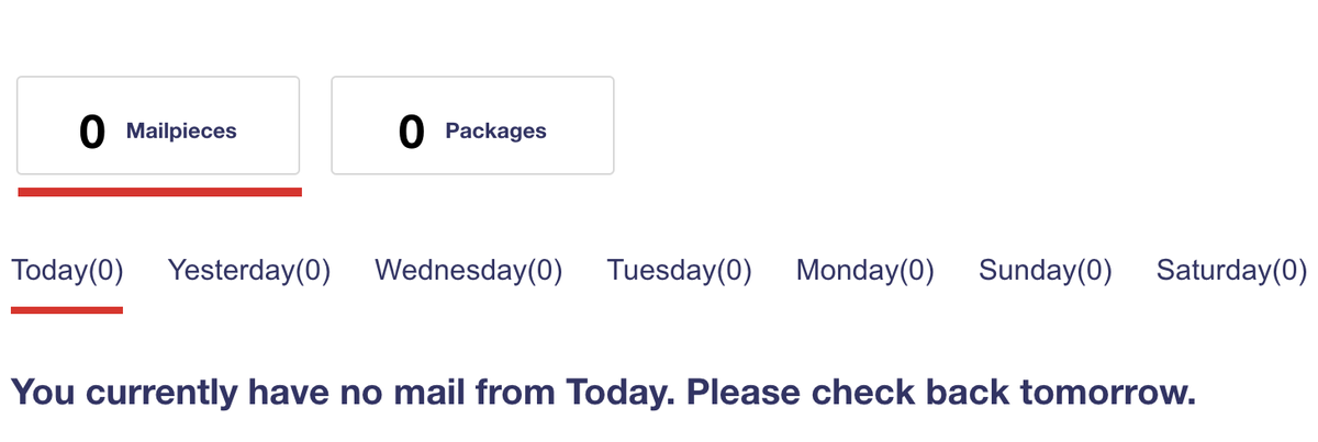 When you sign up for USPS Informed Delivery, your dashboard will look like this. You should start receiving notifications about incoming mail in around three business days.