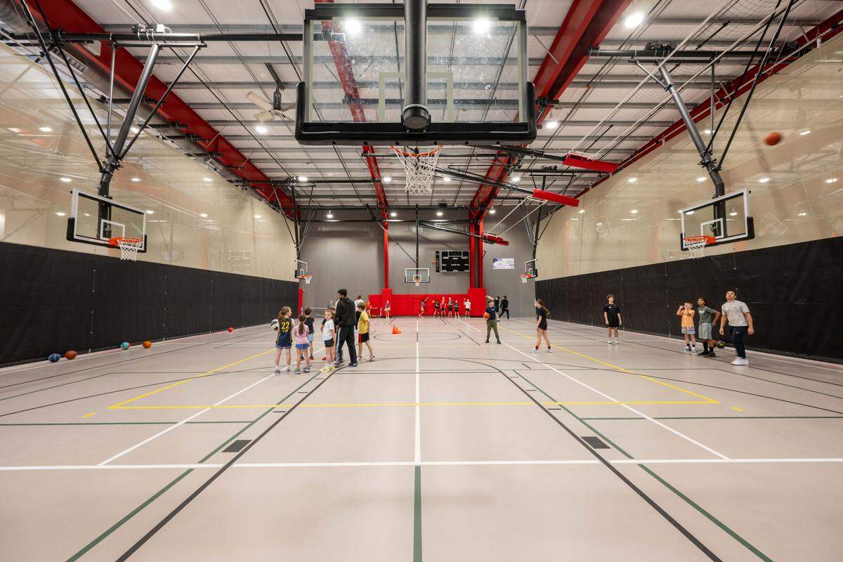 Kids participate in basketball drills at TM Fieldhouse in Lee's Summit on Monday, December 29, 2025.