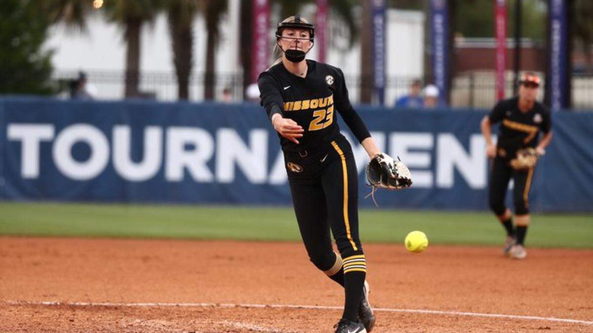 Lee’s Summit West High product Jordan Weber went the distance for the Missouri Tigers on Friday against the Tennessee Vols in the SEC Softball Tournament semifinals in Gainesville, Fla., scattering six hits across seven innings, striking out one and walking none.