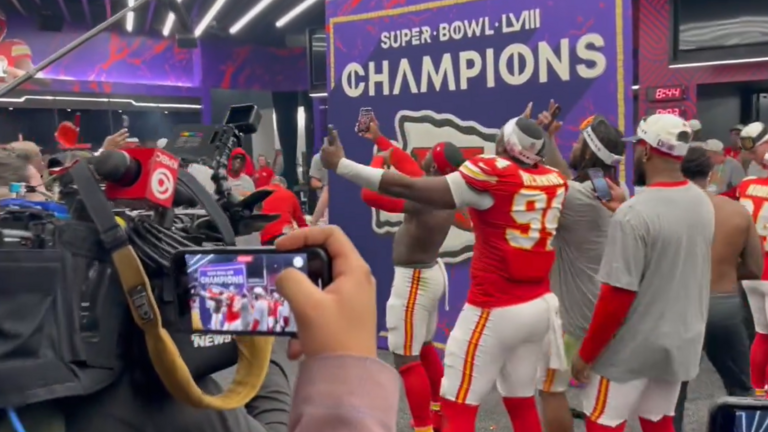 Here is the scene from inside Chiefs locker room following their Super Bowl win