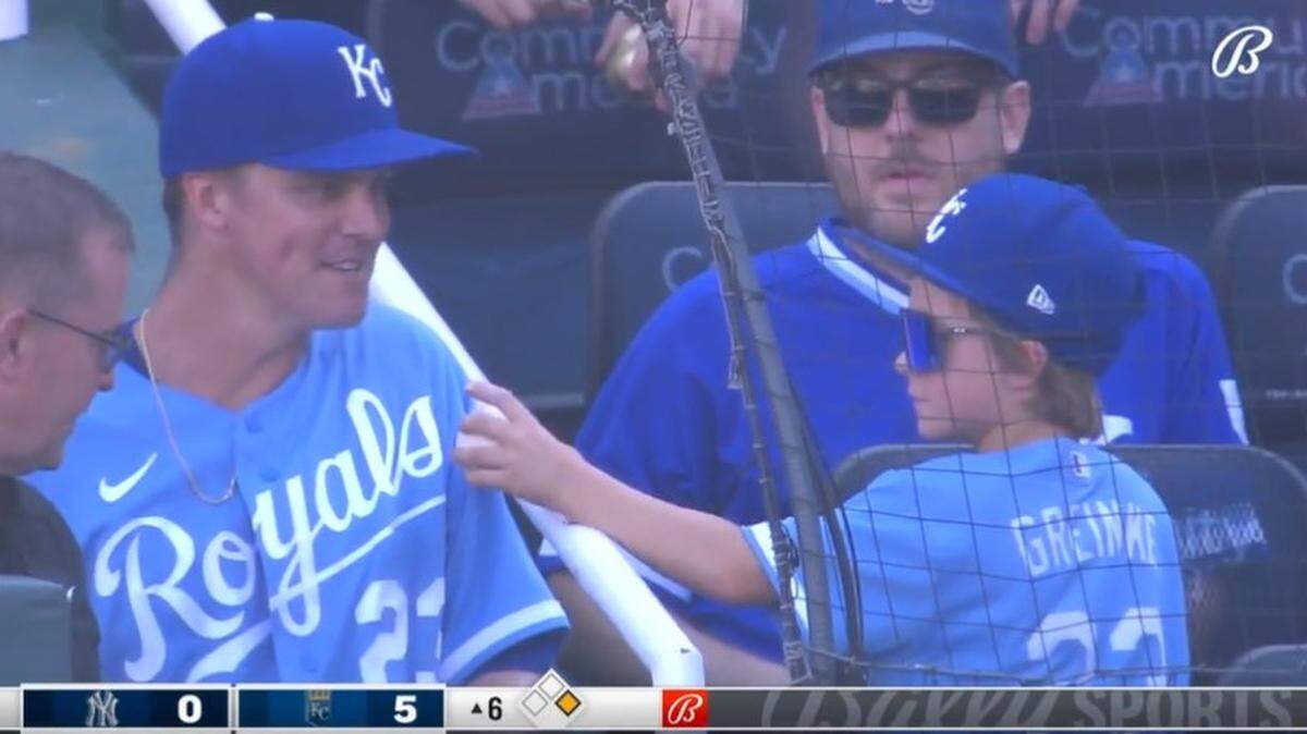 Zack Greinke and his son had a fun interaction Sunday at Kauffman Stadium.