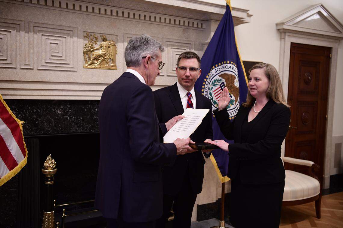 Kansan Michelle “Miki” Bowman was sworn in by Federal Reserve Chairman Jay Powell to become the newest member of the Fed’s policy committee.