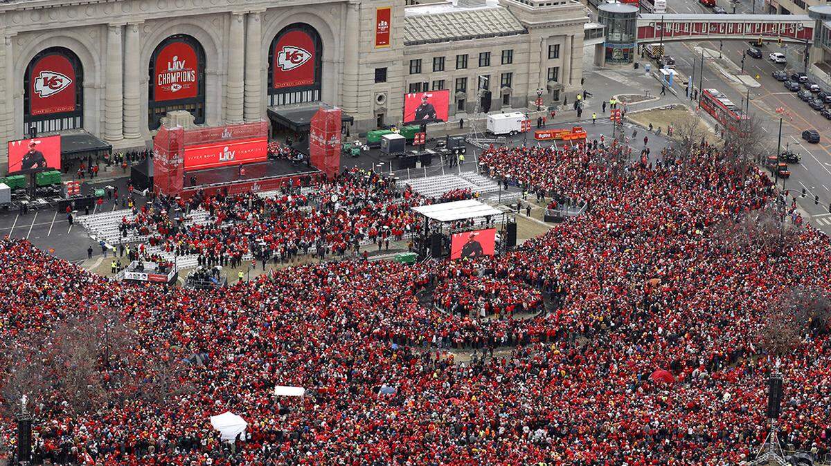 Chiefs fans gathered for a rally in front of Union Station after a parade through downtown Kansas City on Feb. 5, 2020, to celebrate the team’s victory in Super Bowl LIV.