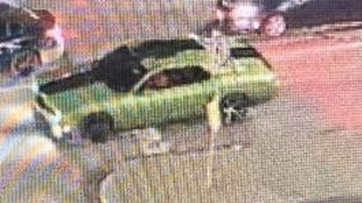 A 2011 lime green Dodge Challenger with black racing stripes. Merriam police are looking for the occupants of a vehicle believed to be involved in a multi-victim shooting late Saturday.