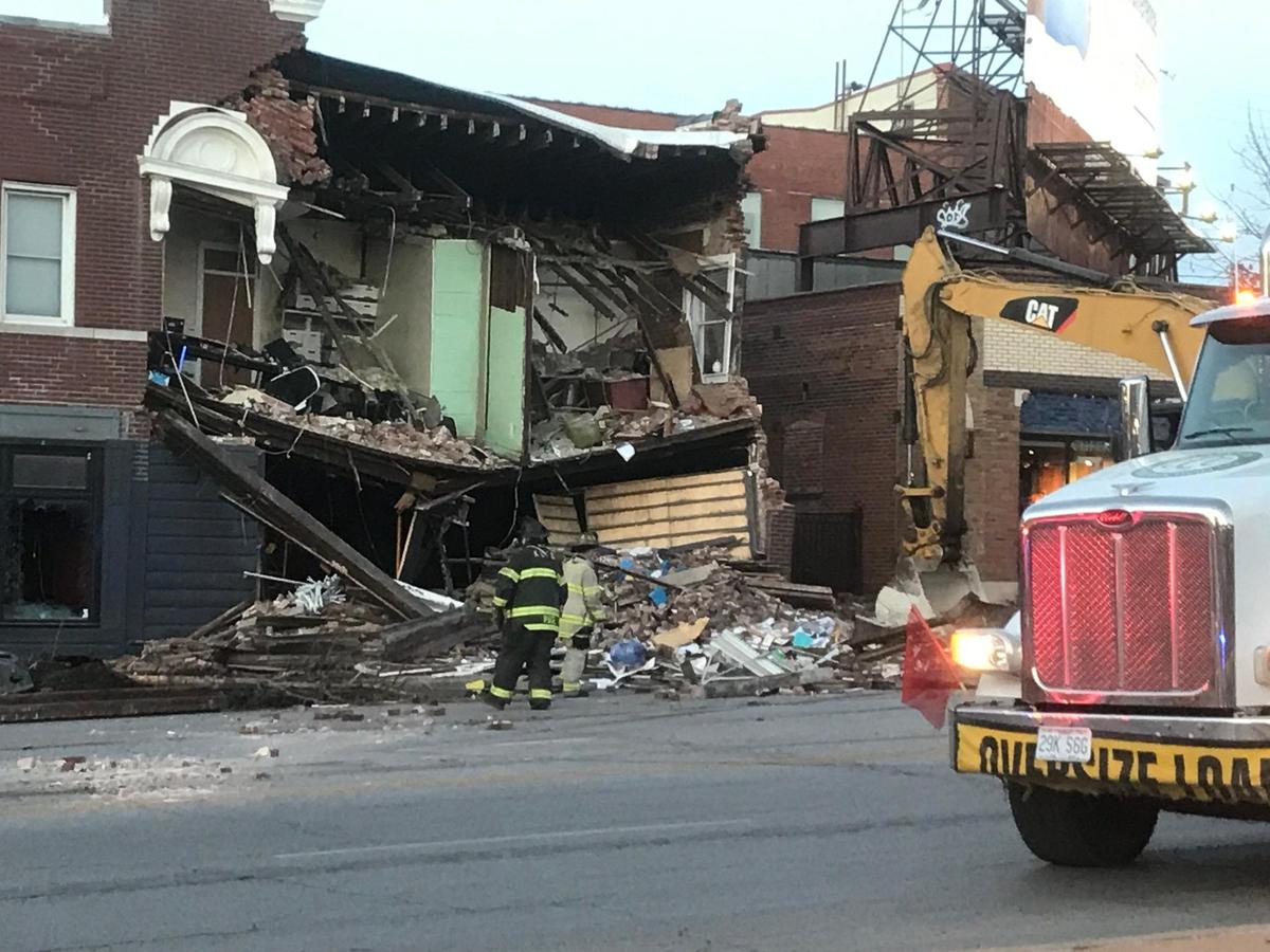 Crews were still on the scene in the 4000 block of Broadway Blvd. early Thursday after a firetruck collided with a car and caused a building collapse. Two people were killed in the wreck that happened about 10:30 Wednesday night.