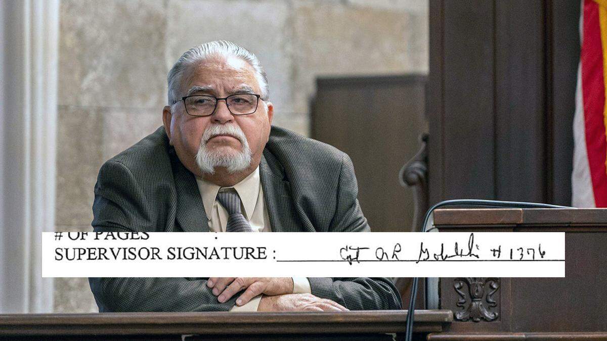 Roger Golubski with his signature on the police report from Cedric Warren's arrest