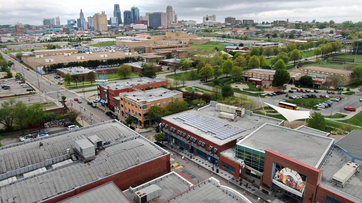 The view looking northwest from the 18th and Vine Historic Jazz District in Kansas City.