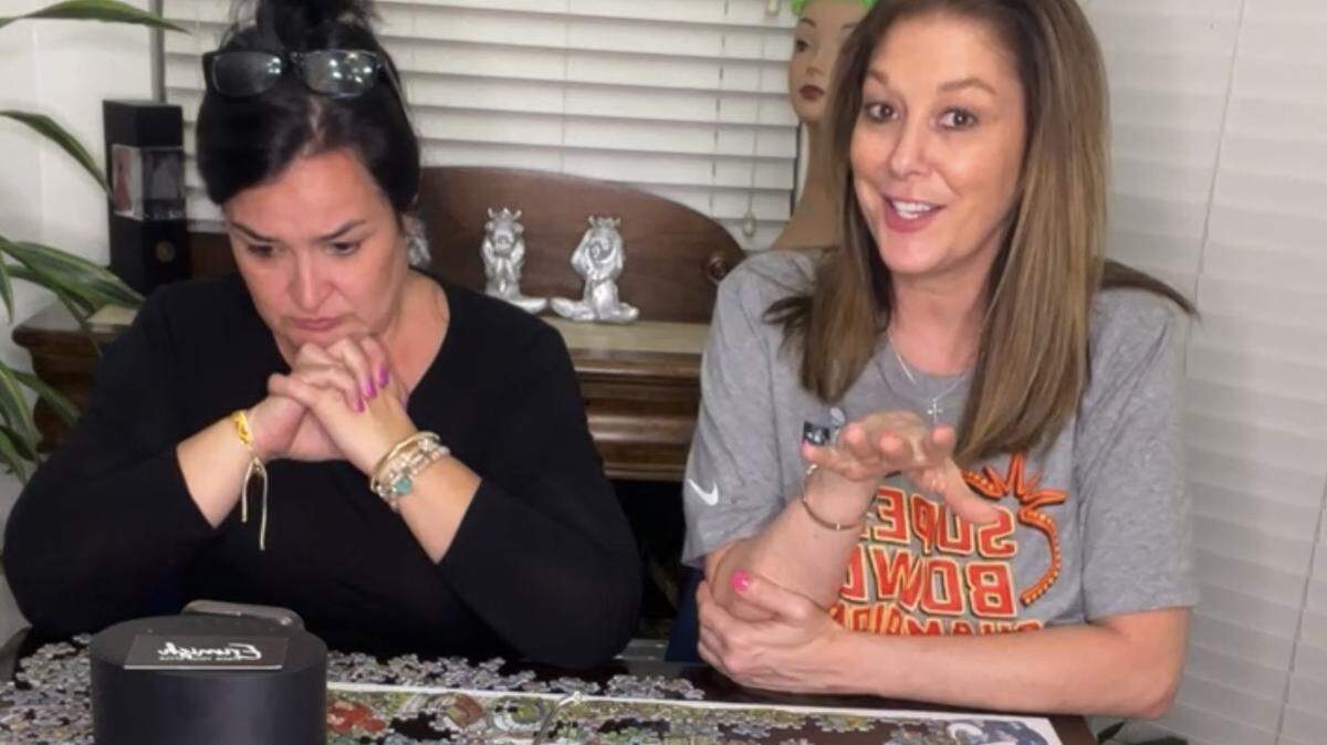 Randi Mahomes, right, and her best friend Teresa Toombs went live on Facebook this week to talk about Easter, puzzles and why the mother of Kansas City Chiefs quarterback Patrick Mahomes hates her Texas accent.