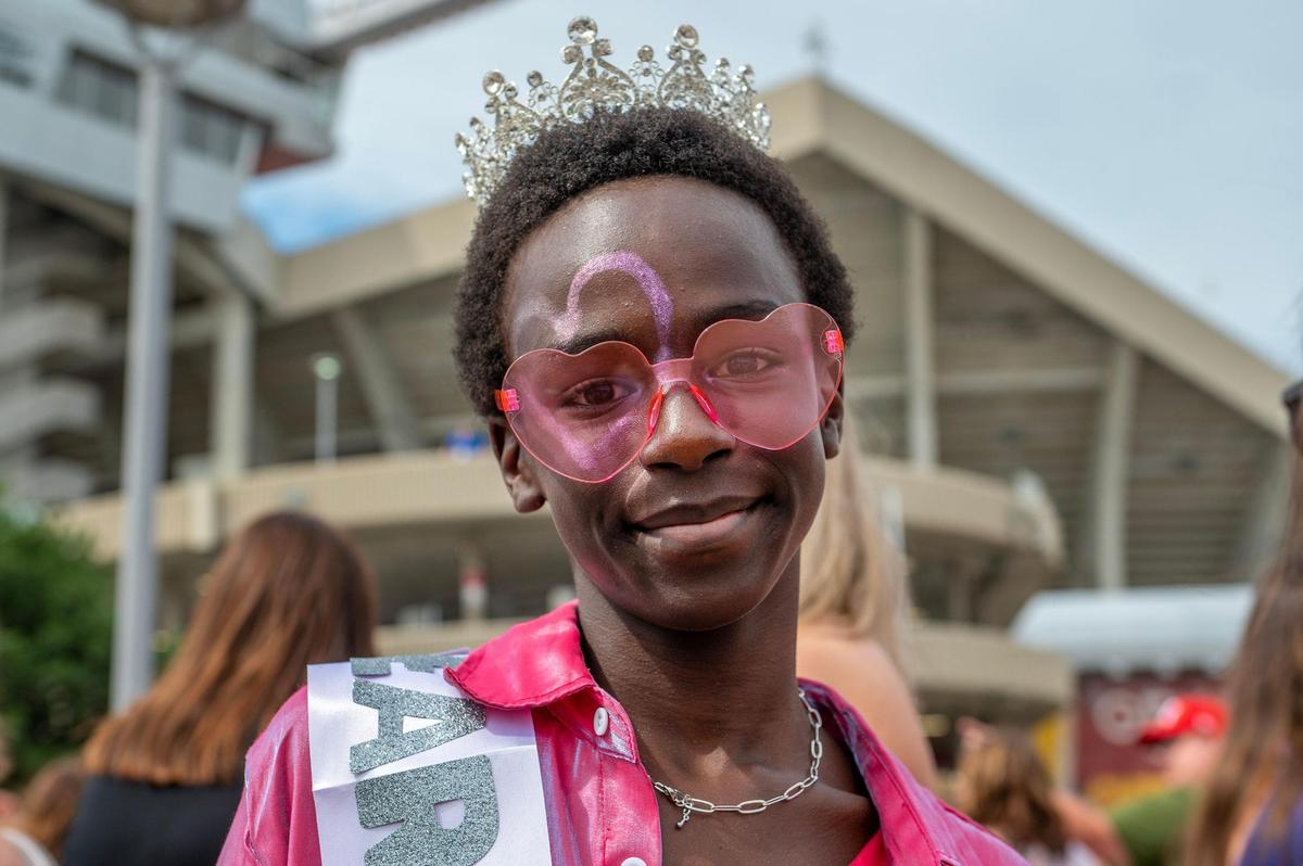 Fourteen-year-old Fahari Kimeu is seen dressed as the “Heartbreak Prince” while attending Taylor Swift’s Eras Tour at GEHA Field at Arrowhead Stadium on Friday, July 7, 2023, in Kansas City.