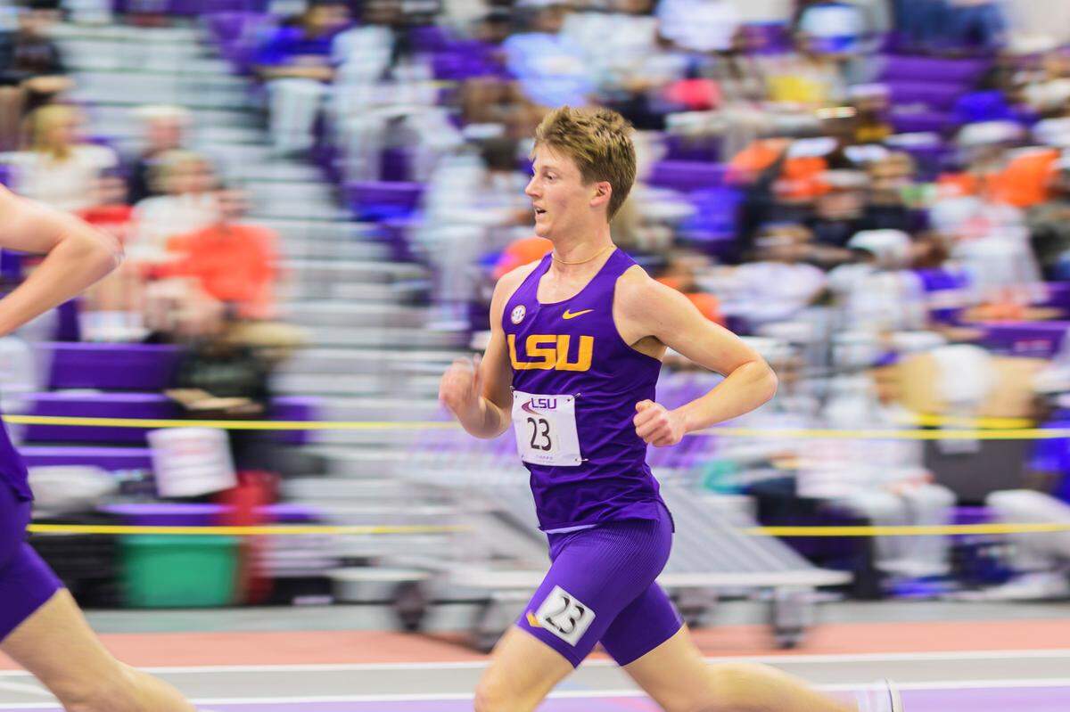 Trenton Sandler at a track and field meet, Louisiana State University.