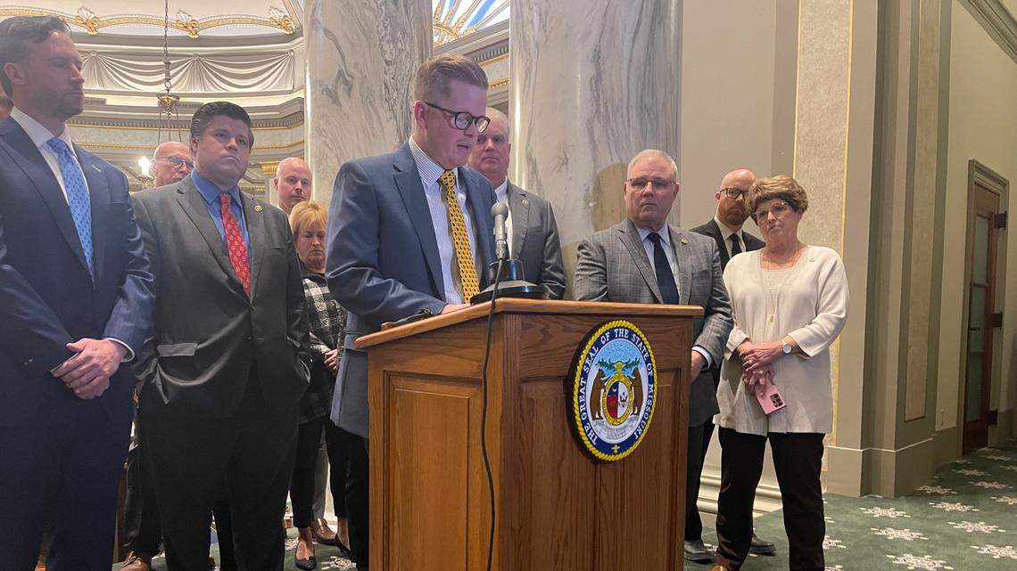 Missouri Senate President Pro Tem Caleb Rowden announced to reporters in January that he had stripped members of the hard-right Freedom Caucus from their committee leadership positions.