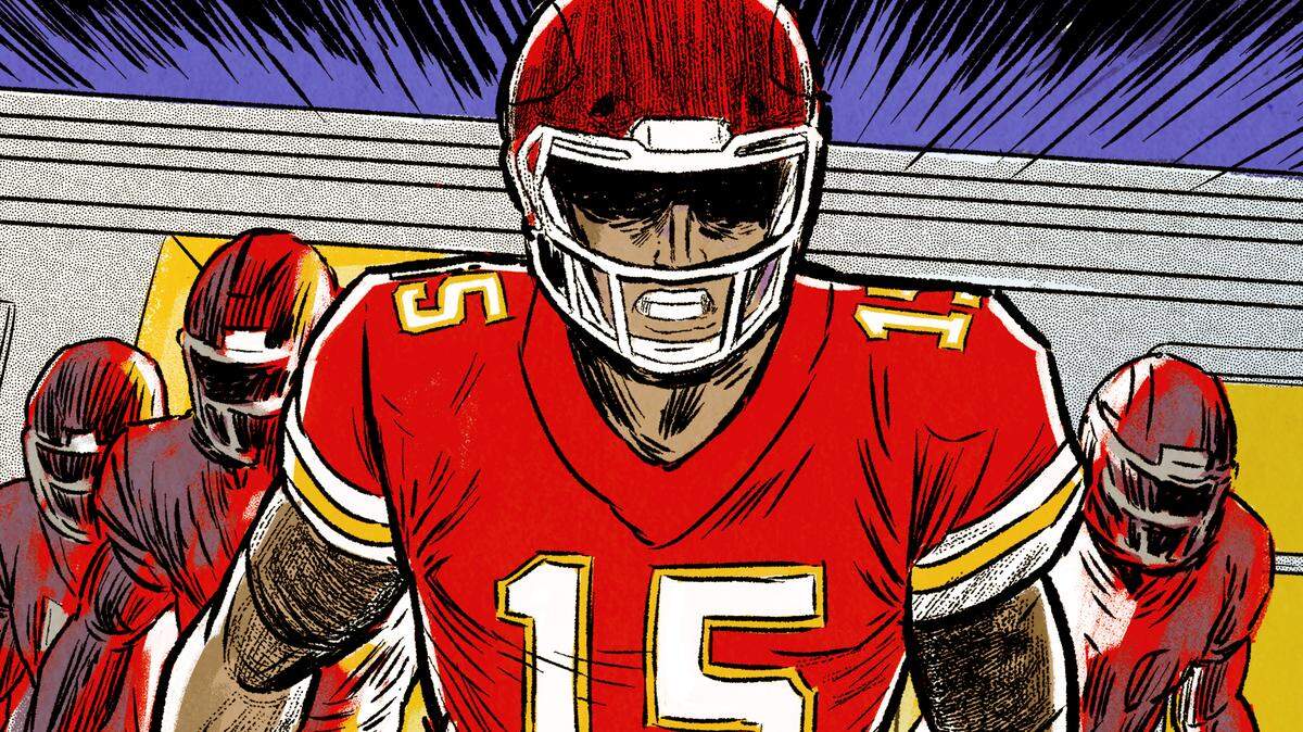 Illustration of Patrick Mahomes coming out of the subway for the Week 3 Chiefs game against the New York Giants.