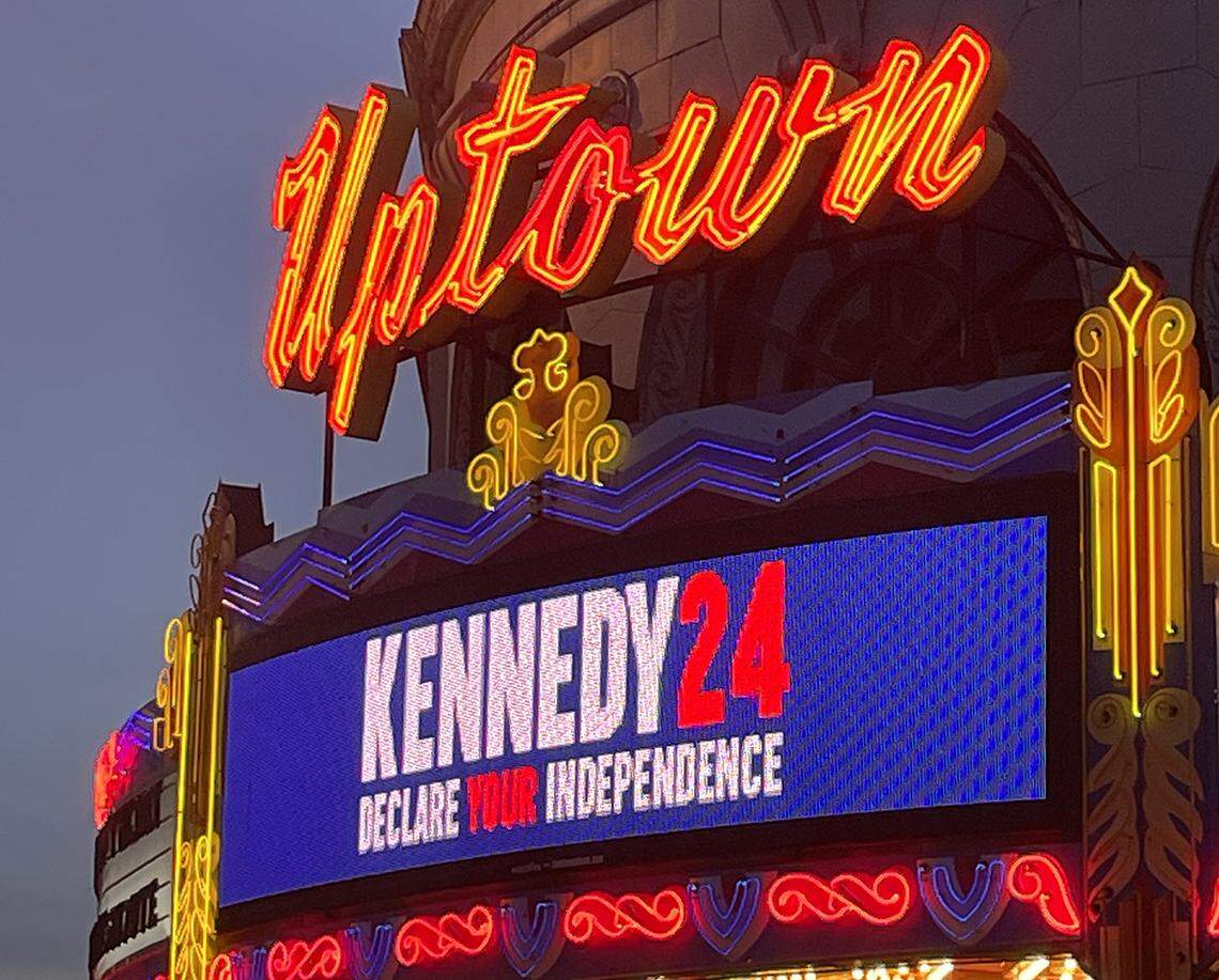 The marquee at the Uptown Theater for a Robert F. Kennedy Jr. campaign event Wednesday told audiences to “Declare your independence.”