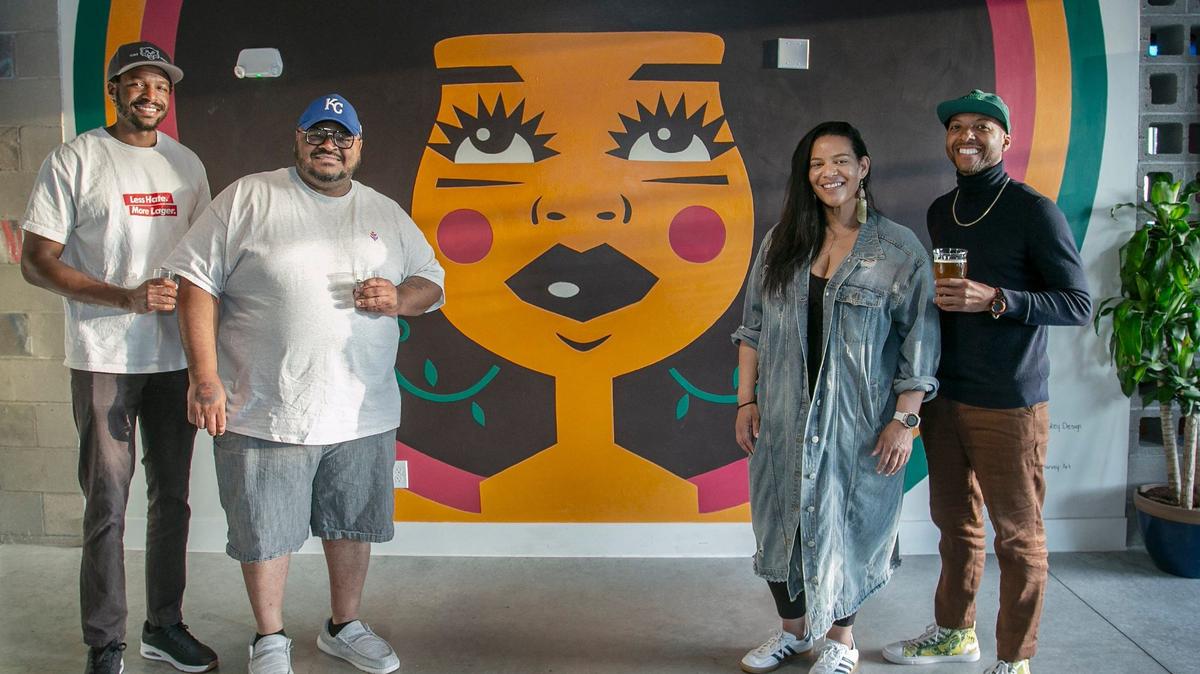 Owners of Vine Street Brewing Co., Kansas City’s first black-owned brewery, include Elliott Ivory (left) Woodie Bonds Jr., Annie McGinnis and Kemet Coleman.