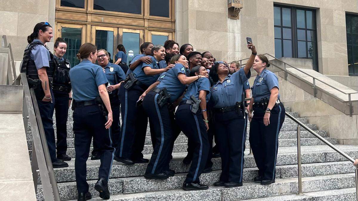 After the Kansas City Police Department announced it would join the 30x30 Initiative, a group of female officers posed outside police headquarters downtown to take a group selfie.