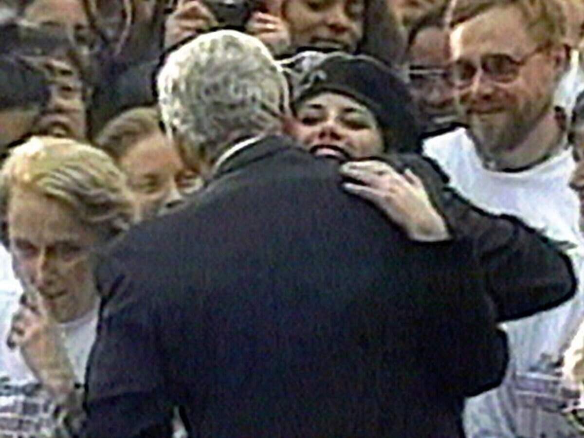President Clinton and Monica Lewinsky hug at the White House in 1996.