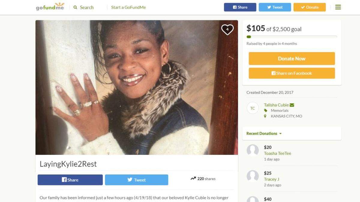 As family and friends mourn the death of 39-year-old Kiley M. Cubie of Kansas City who was found shot to death last week on a sidewalk in a Kansas City neighborhood, a GoFundMe fundraising page has been set up to help cover funeral costs.