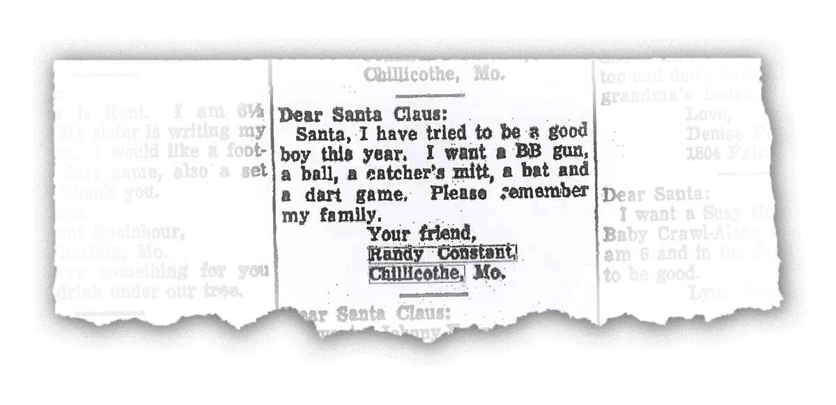 Randy Constant wrote a letter to Santa that appeared in the Chillicothe Constitution-Tribune in 1967.