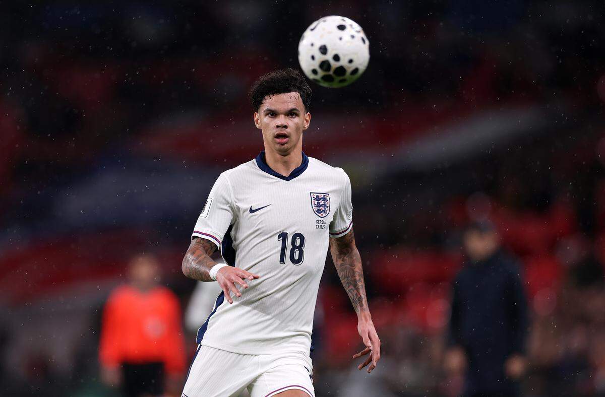 Nico O’Reilly of England controls the ball during the FIFA World Cup 2026 qualifier match between England and Serbia at Wembley Stadium on November 13, 2025 in London, England.