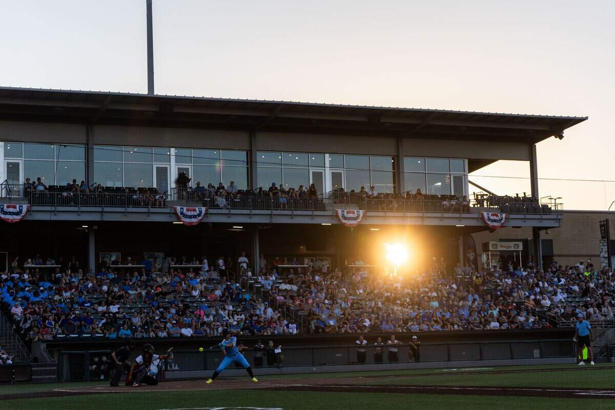 A reflection of the sunset during the KC Diamonds home opener at Legends Field on Wednesday, June 17, 2026.