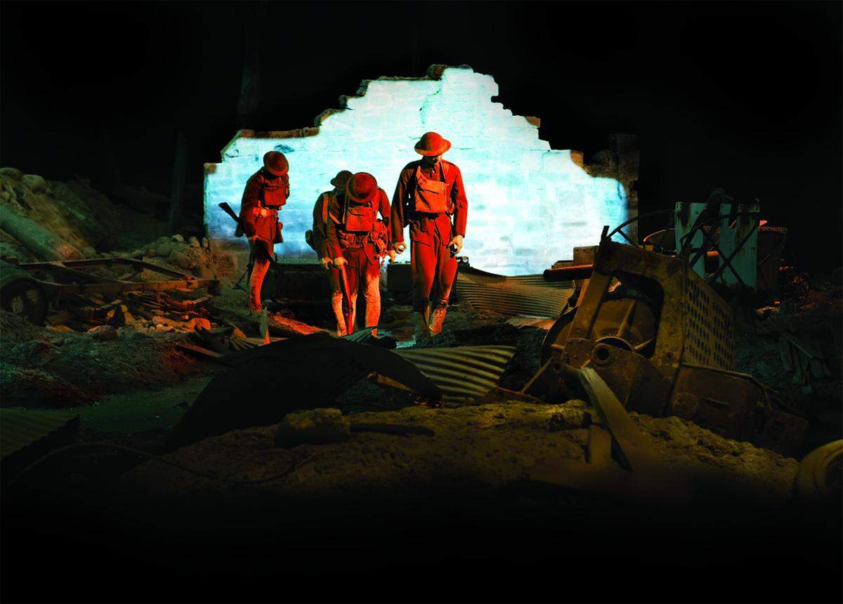 The museum’s Horizon Theater replicates a no man’s land, with a British patrol crossing a barren landscape littered with authentic objects.